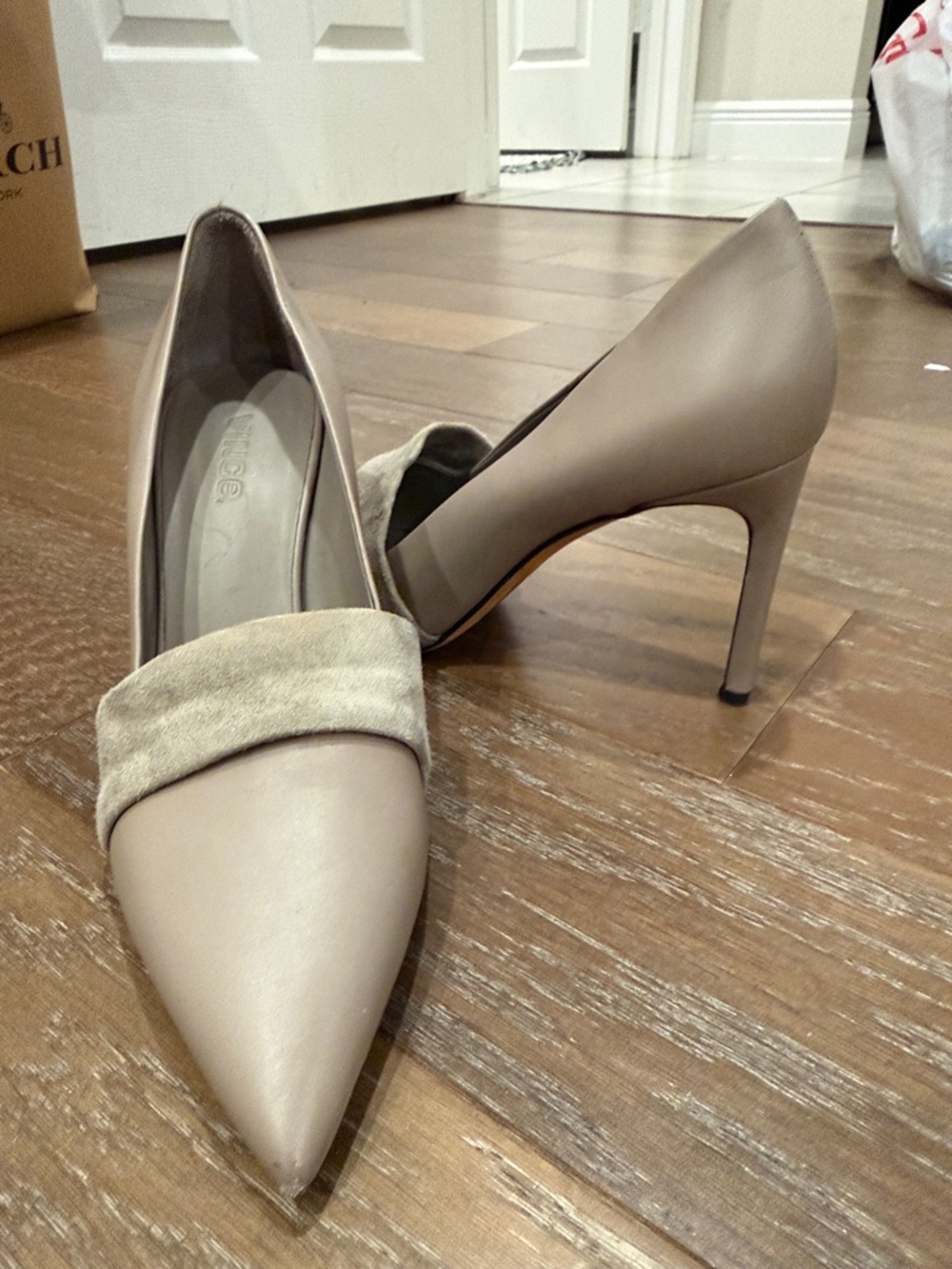 Vince Taupe Pointed-Toe Stiletto with Suede Strap